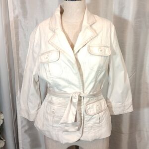 White House Black Market Denim Jacket buttonUp/Collar/Pckts, 3/4 sleeves/beige,6